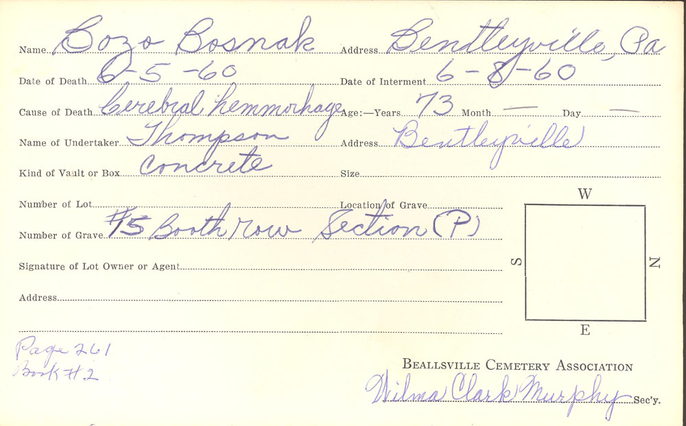 Bozo Bosnak burial card